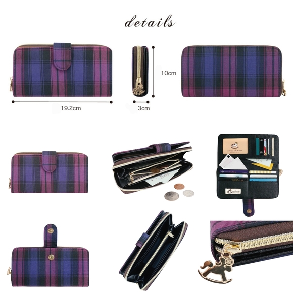 Waterproof Plaid Long Snap Fold Wallet Purse Coin Pouch - Picture 2 of 6